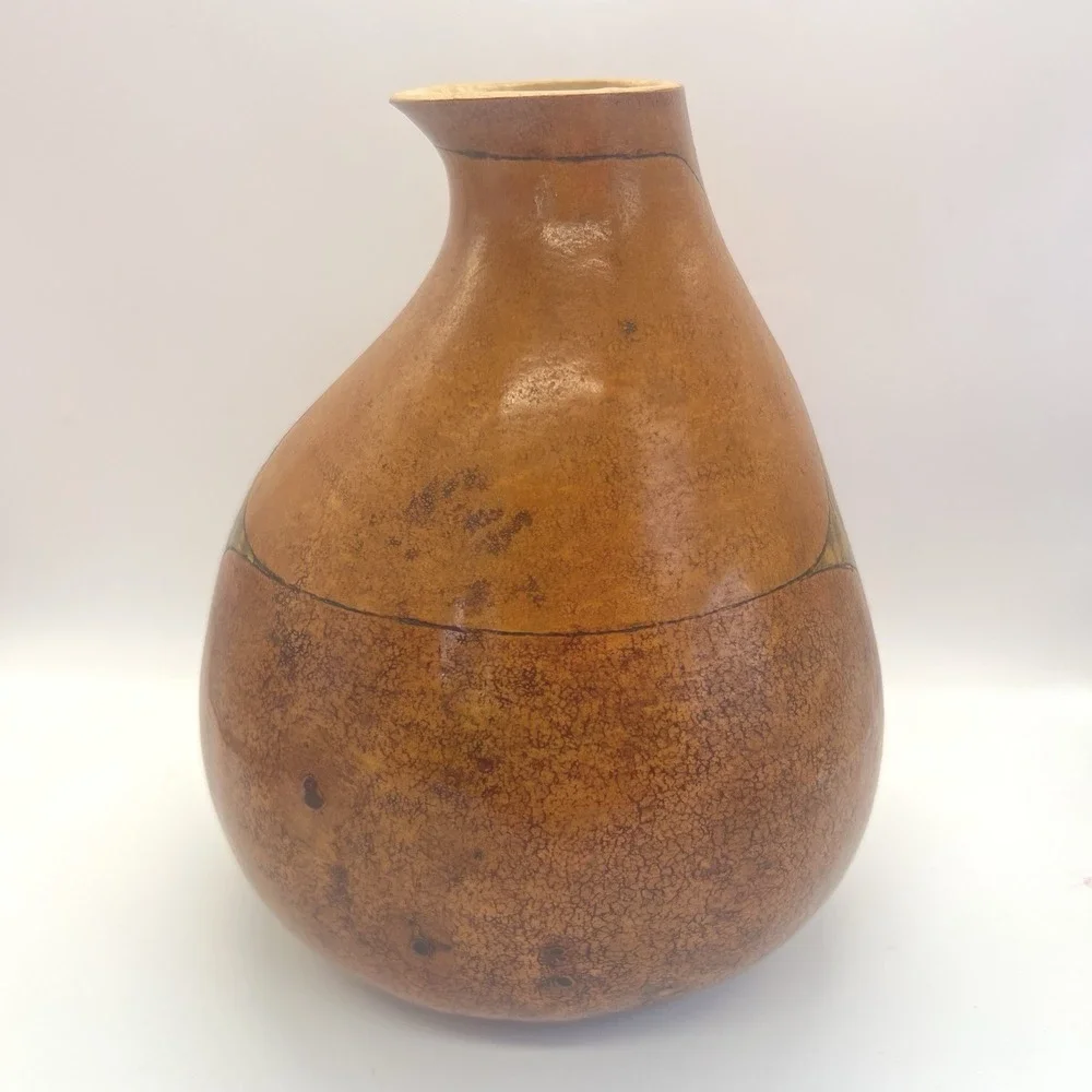 Painted Gourd Artist Signed‎ Gene Zgoda Vase Metallic Look Cincinnati Boho